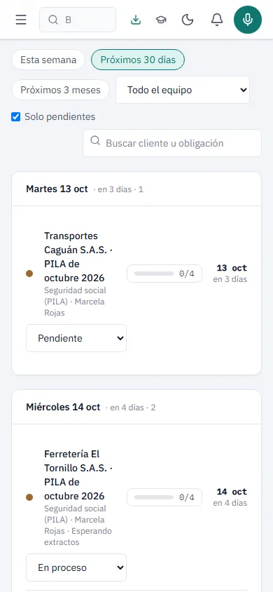 Calendario tributario en el celular